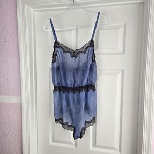 Savage‎ X Fenty By Rihanna Denim Print Lace Trim Blue Lingerie Romper Size 2X